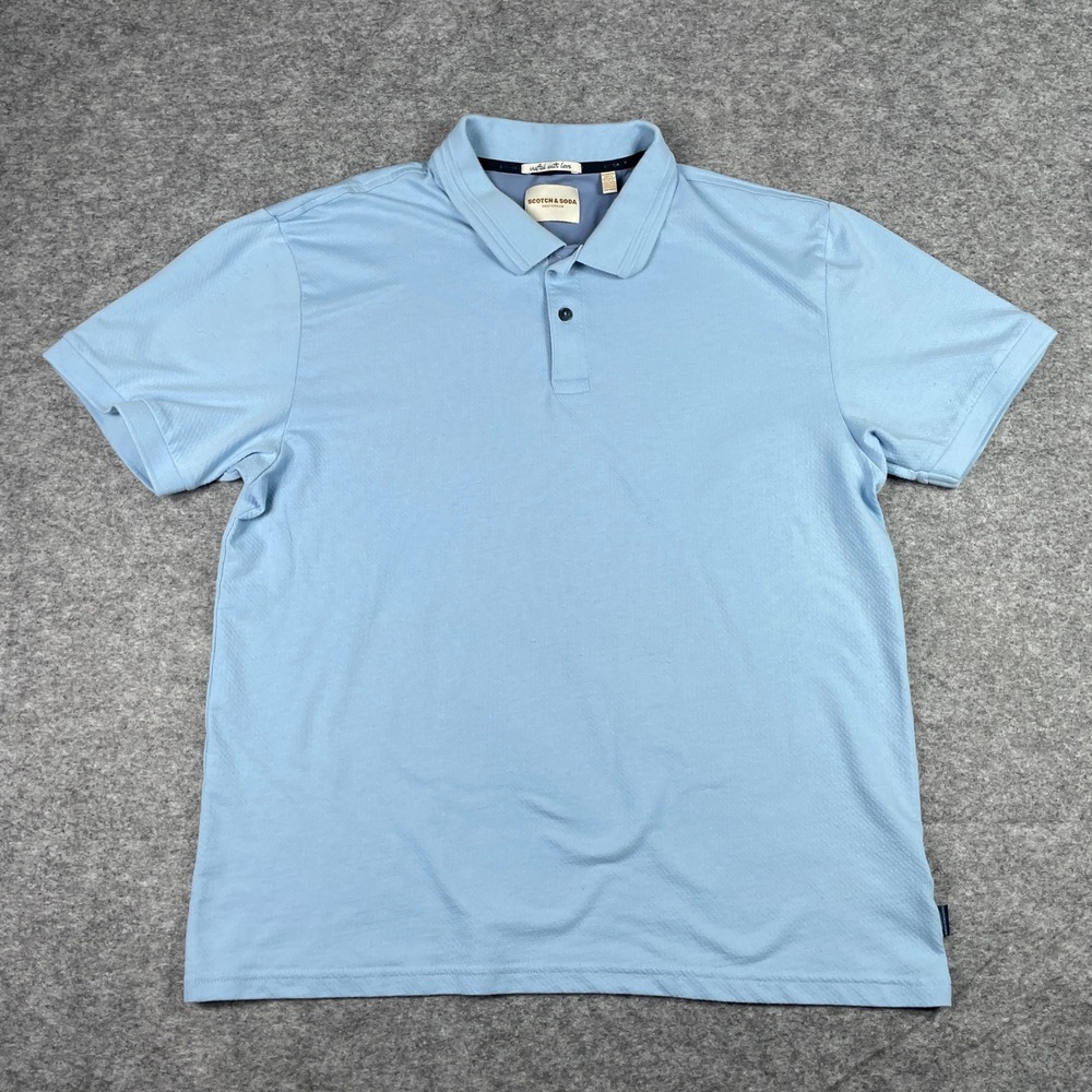 Scotch & Soda Polo Shirt Mens XL Blue Short Sleeve Textured Casual Amsterdam